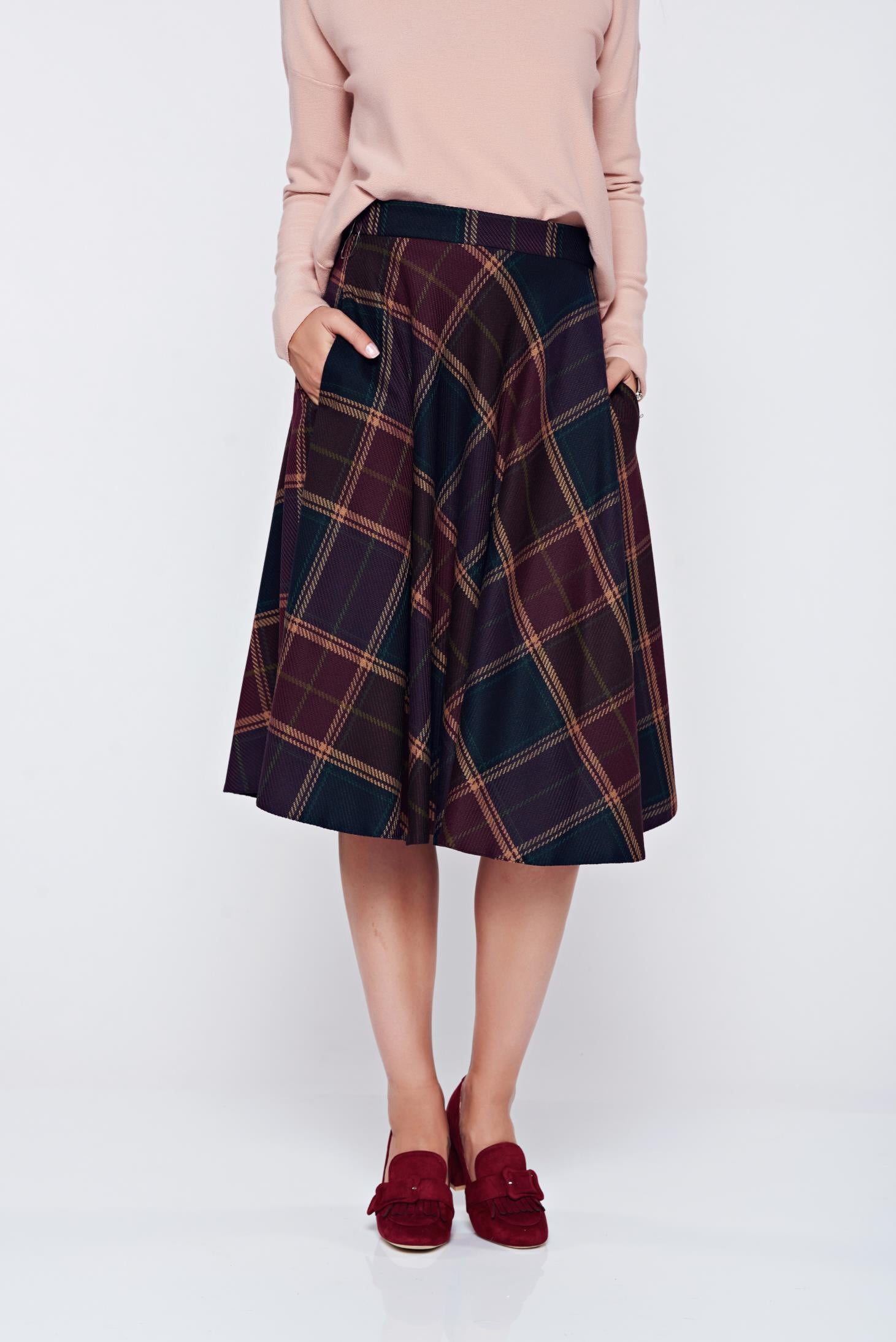 Burgundy skirt office cloche cotton