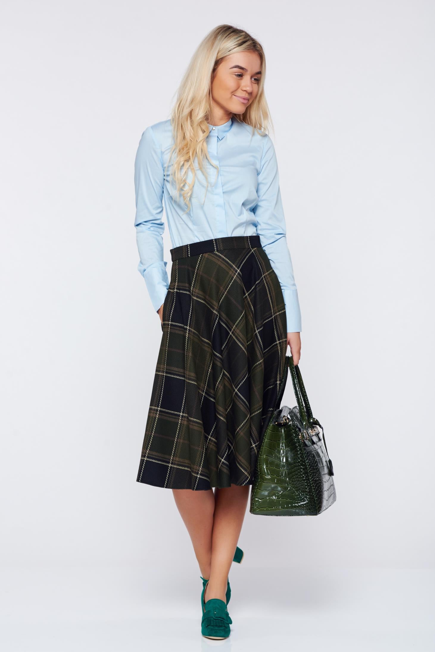 Darkgreen skirt office cloche cotton