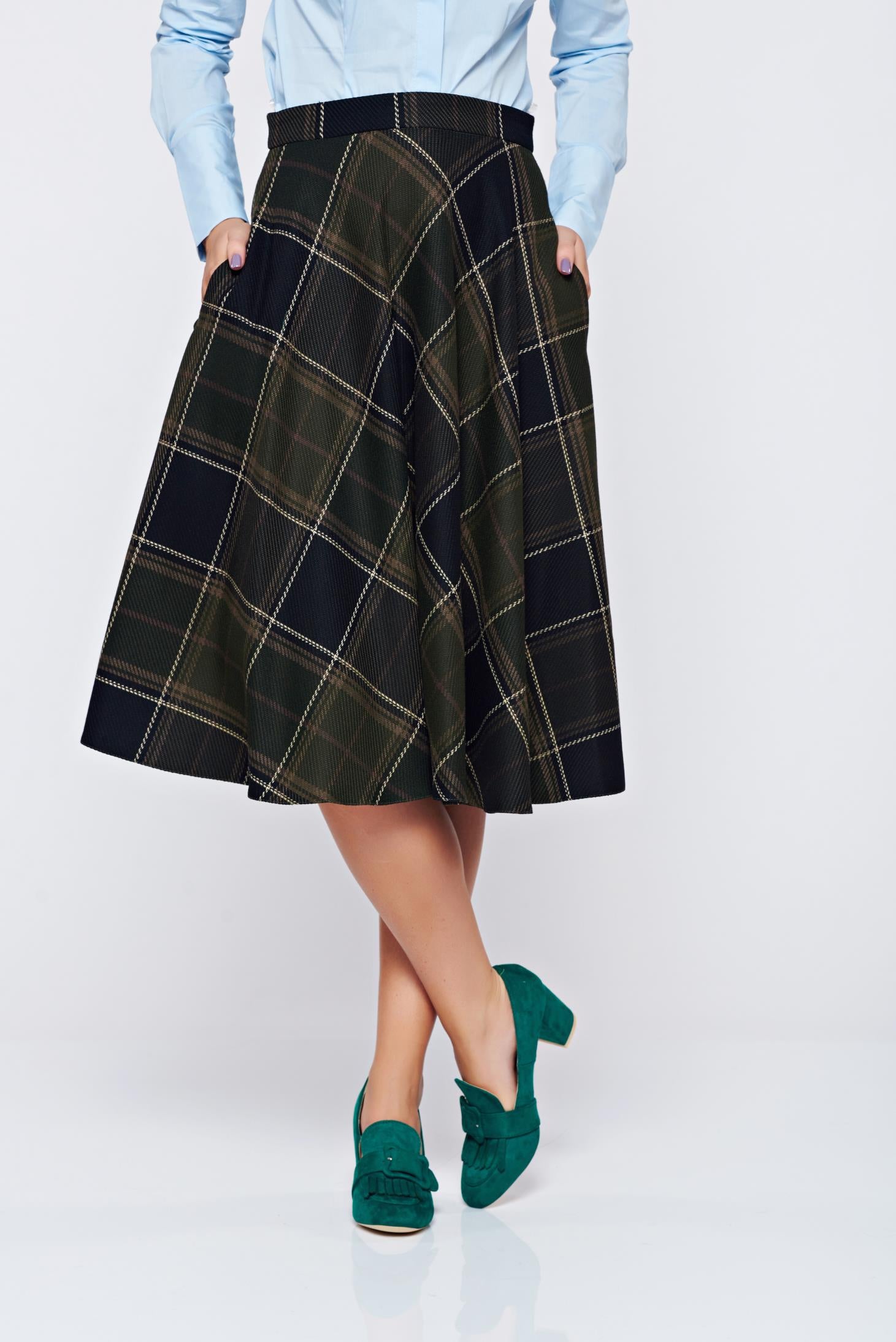 Darkgreen skirt office cloche cotton