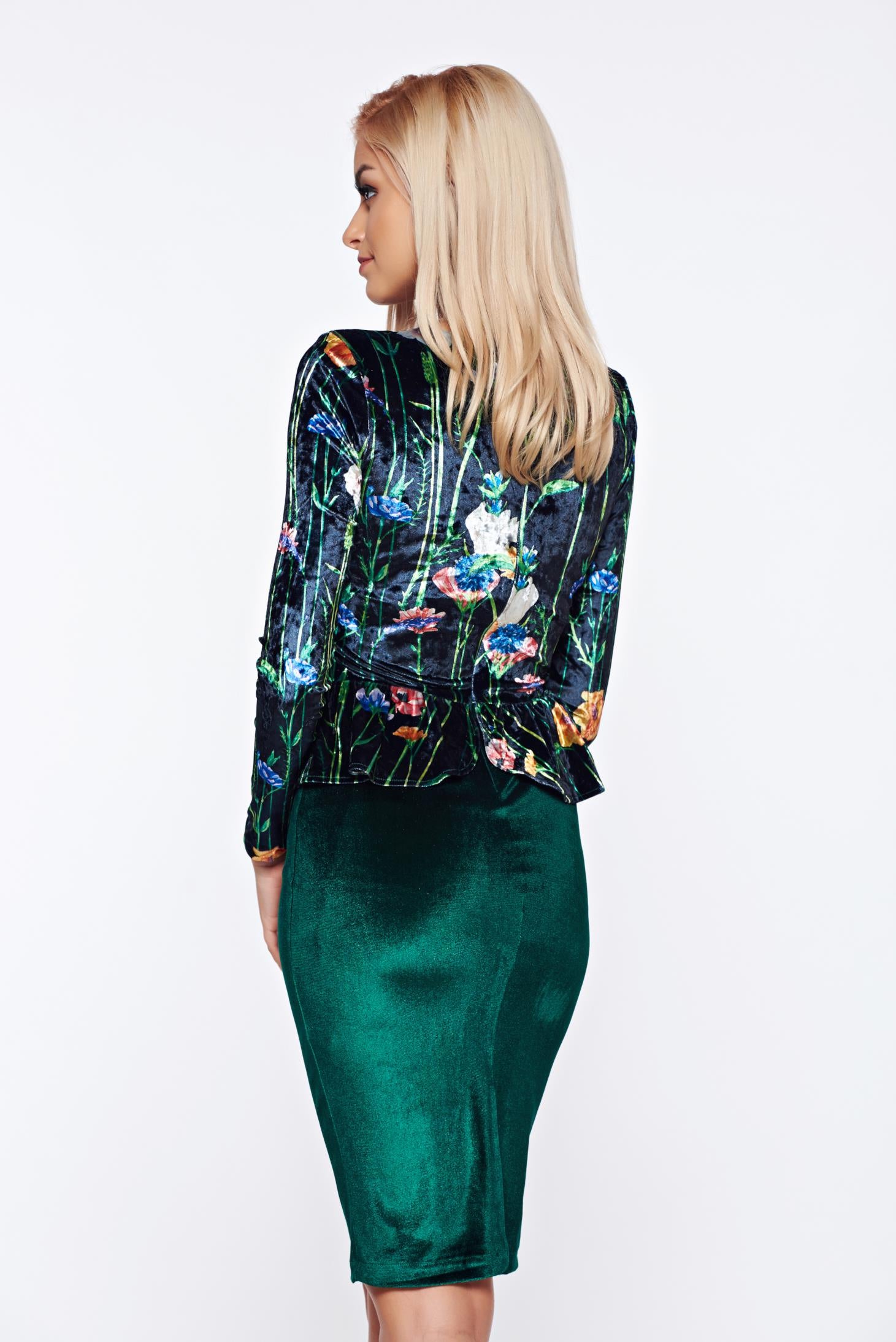 Green Occasional Frilled Velvet Dress
