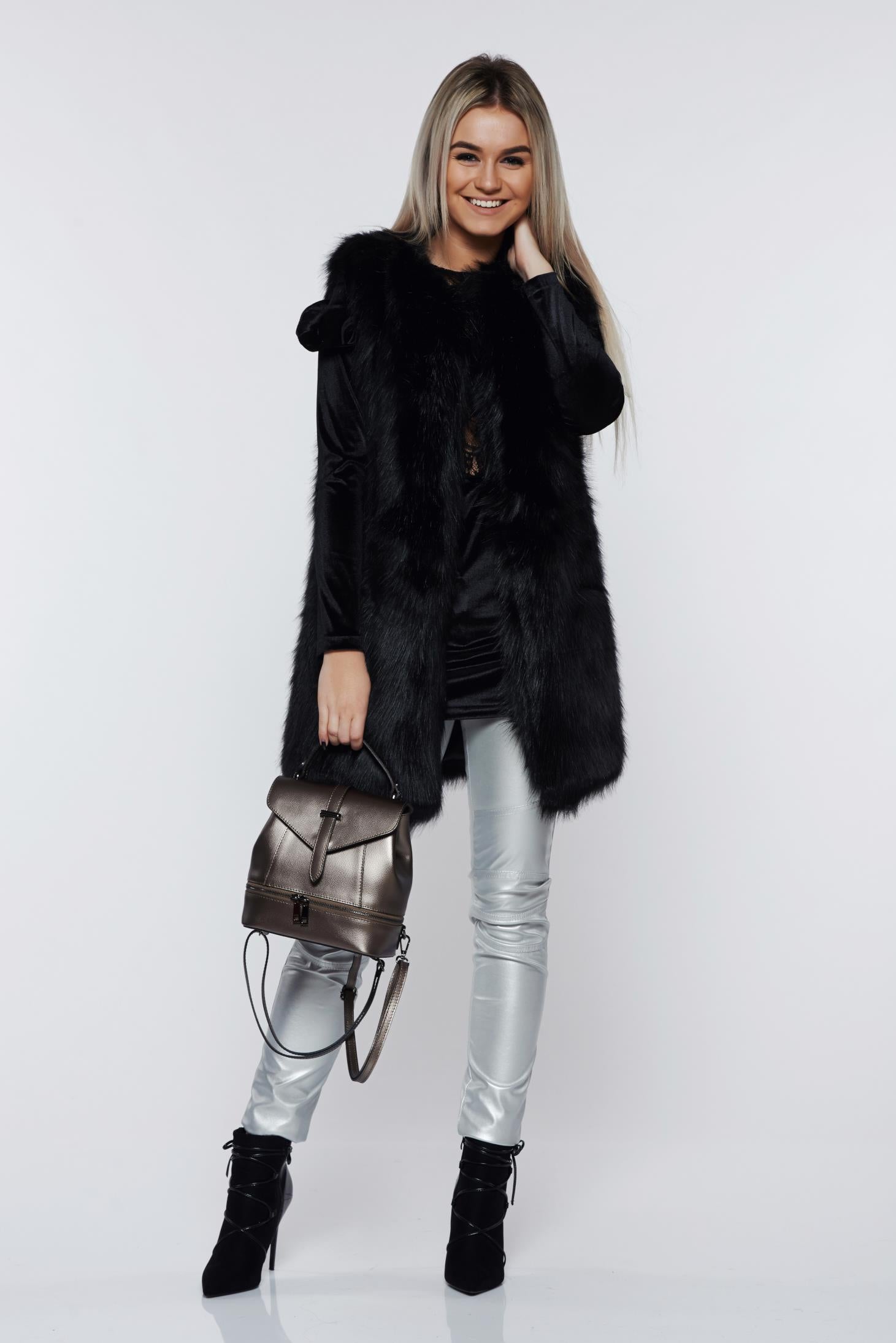 Silver Trousers Casual With Metallic Aspect And Medium Waist