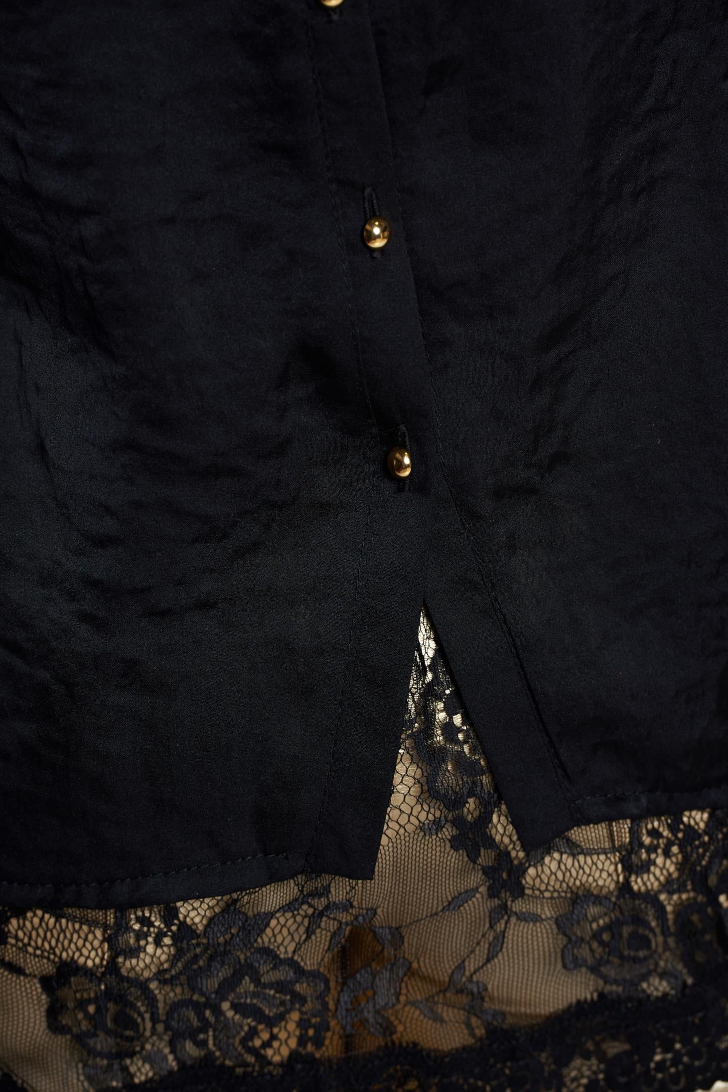 Black Women`s Blouse Elegant Of Satin Fabric Texture Flared