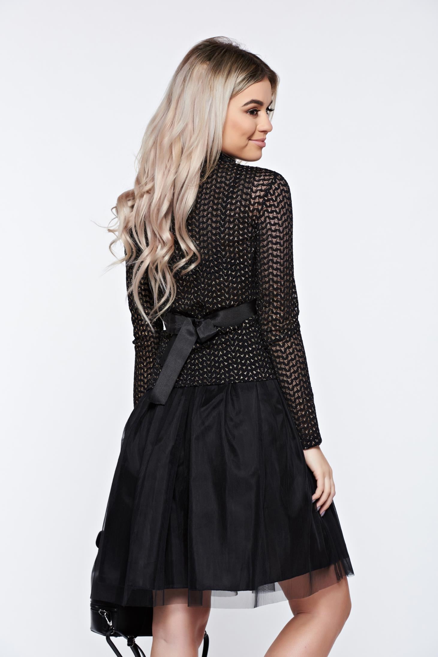 Gold Dress Casual With Turtle Neck Accessorized With Tied Waistband