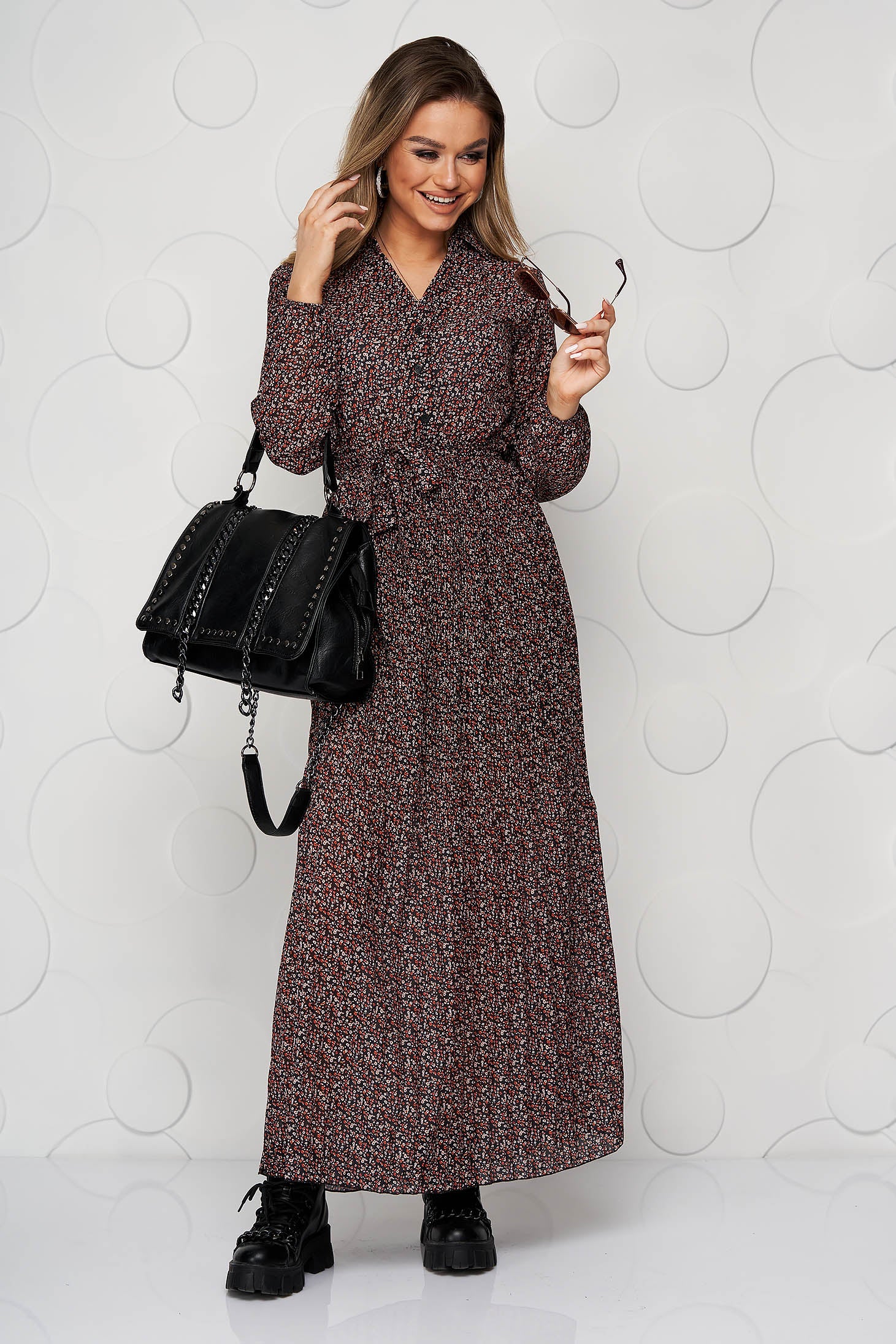 Brown Dress Transparent Chiffon Fabric Folded Up Cloche With Elastic Waist