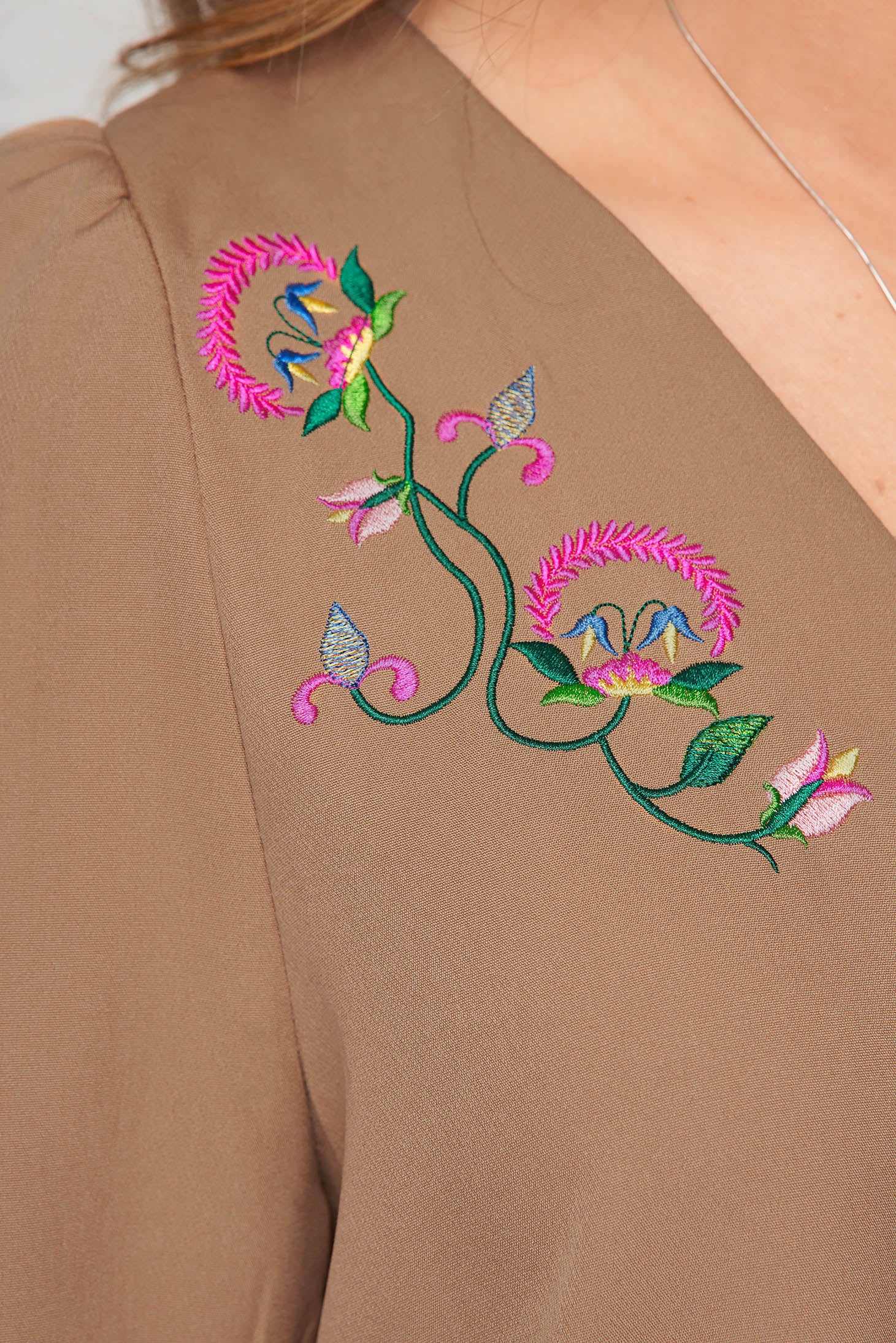 Brown Dress A-Line Slightly Elastic Fabric.