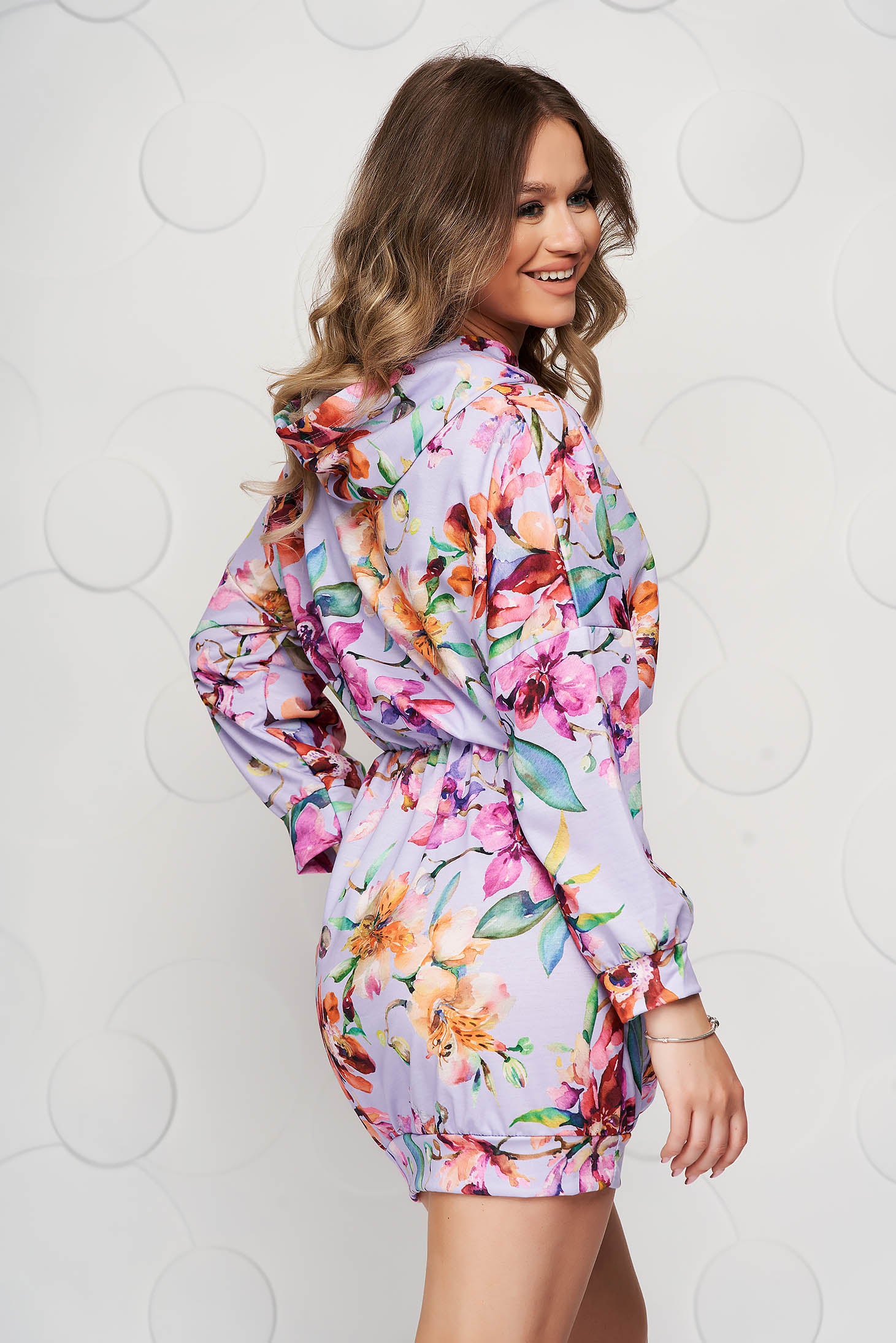 Lila Dress Short Cut Casual With Pockets Long Sleeved