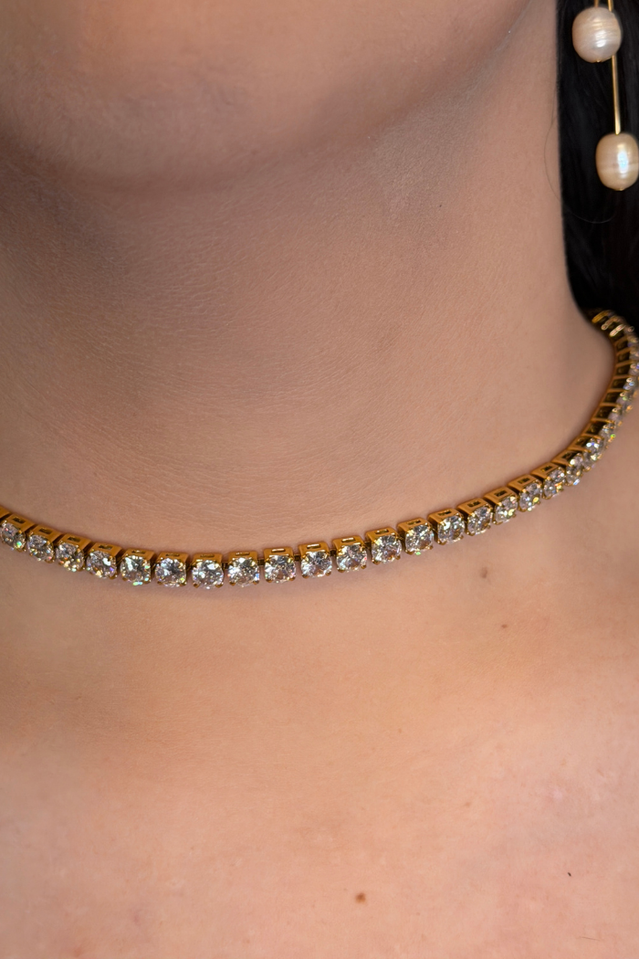 18K PVD Gold Plated Zircon Tennis Necklace