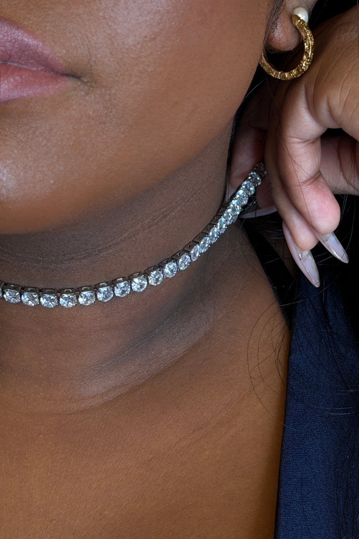 PVD Steel Zircon Tennis Necklace (304 Stainless Steel, Waterproof, Non-Tarnish)