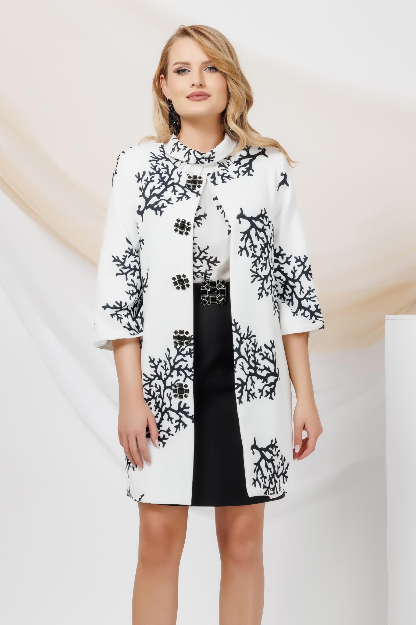 Jacket With Coral Print And Crystal Accessories
