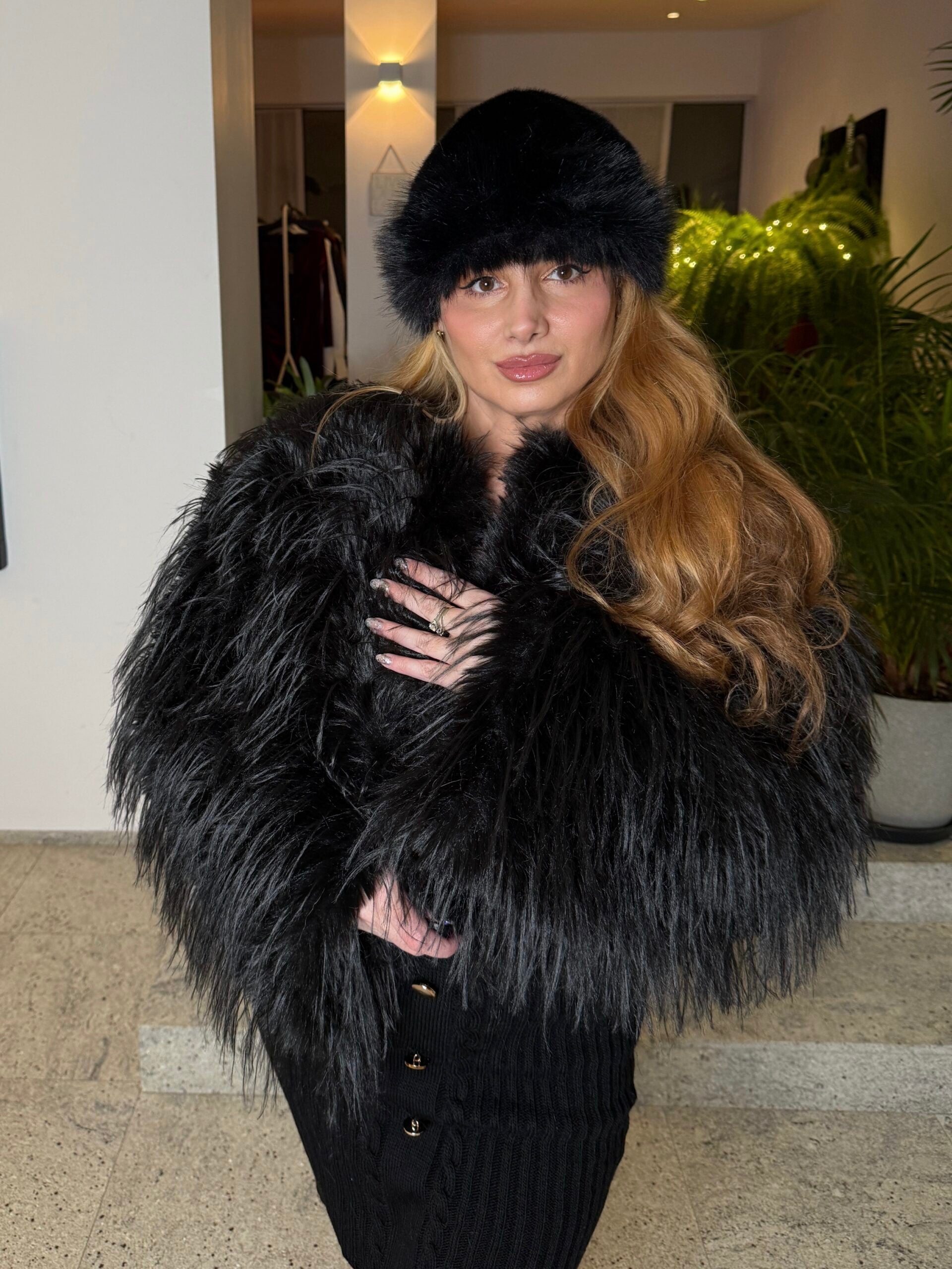 Luxurious Black Faux Fur Jacket