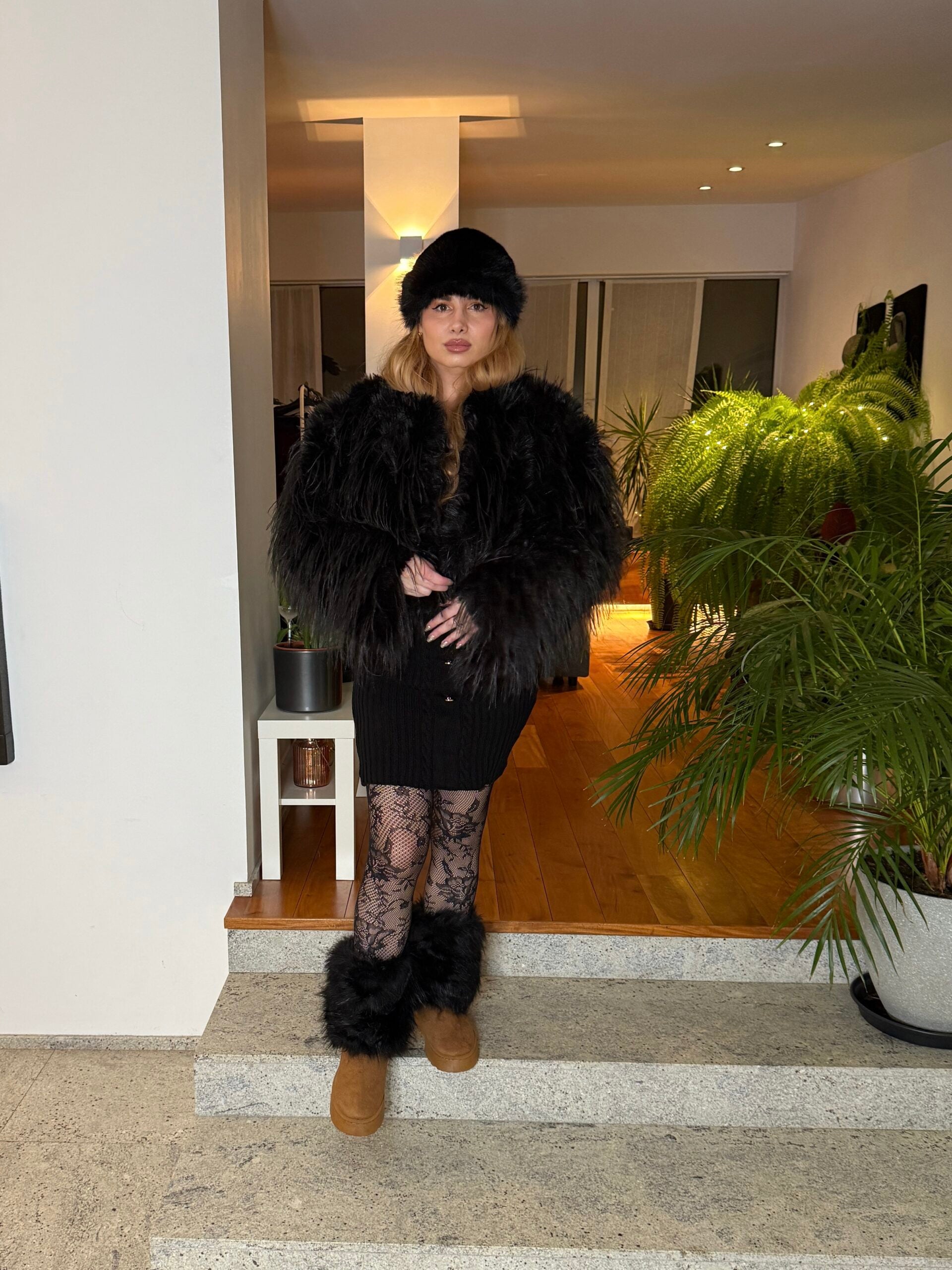 Luxurious Black Faux Fur Jacket