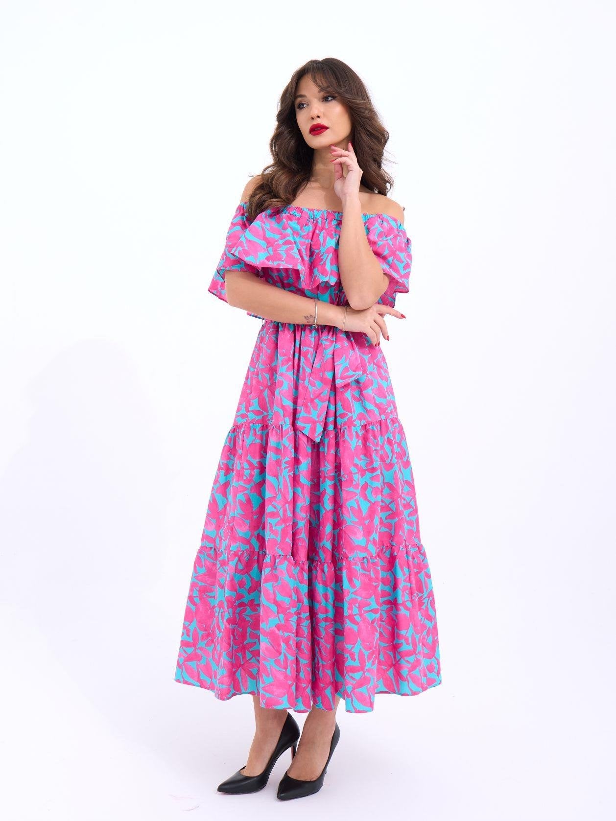 Pink And Turquoise Maxi Dress