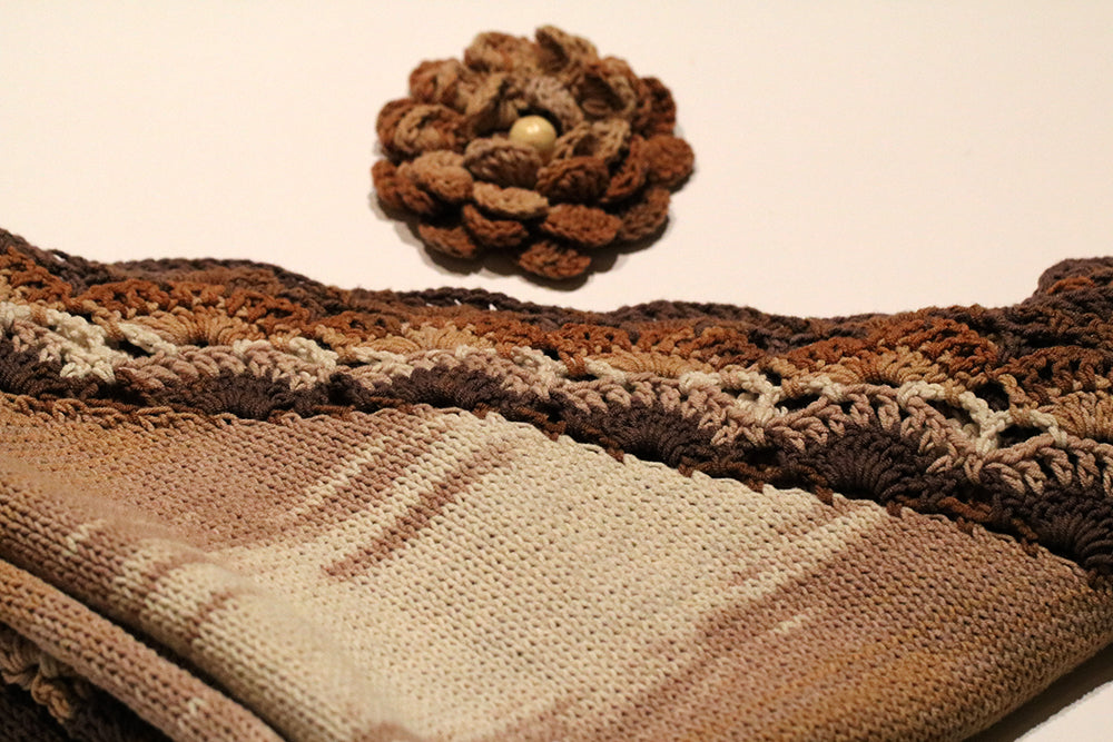 Brown Degrade  Knitted Crocheted Shawl