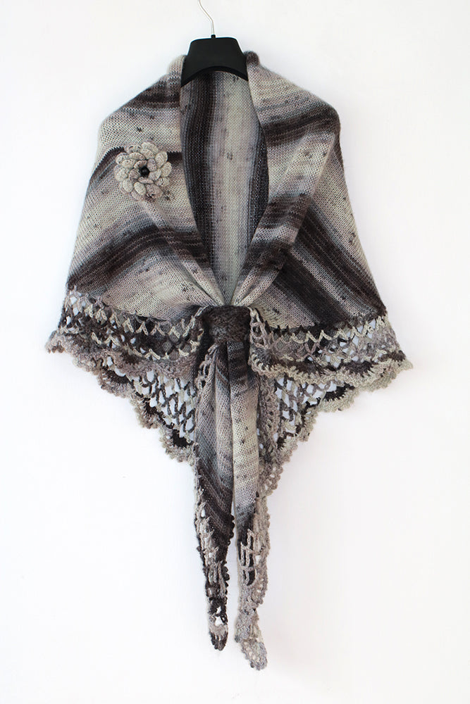 Gray Nuances Knitted And Crocheted Shawl