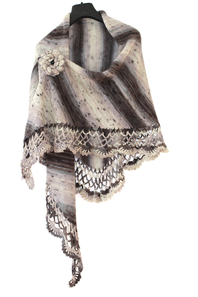 Gray Nuances Knitted And Crocheted Shawl