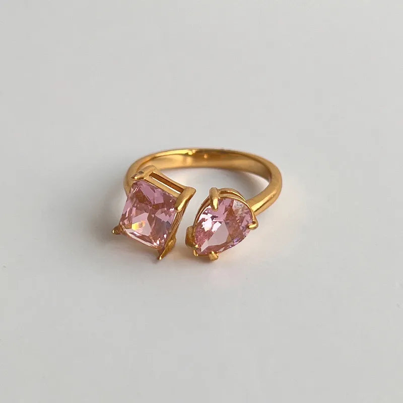 Pink Square & Pear Zircon Open Ring