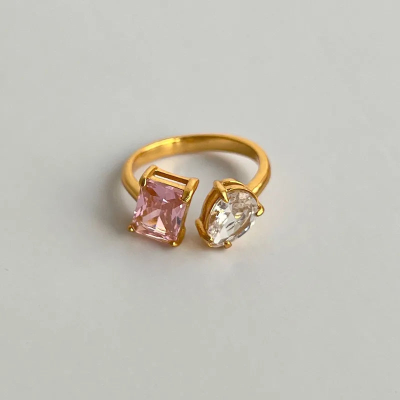 Pink Square & Pear Zircon Open Ring