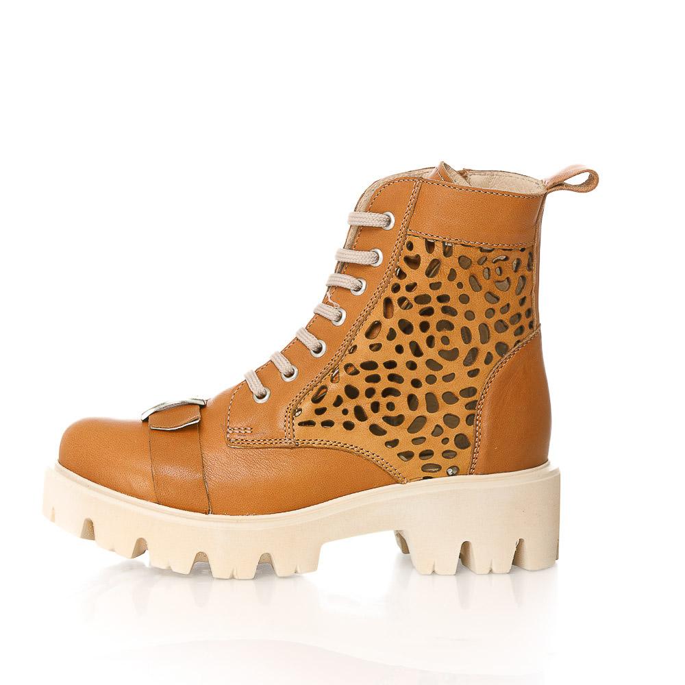Brown Short Boots Natural Leather With Perforations