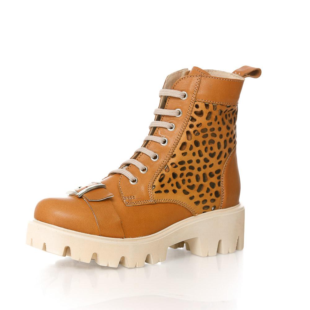 Brown Short Boots Natural Leather With Perforations
