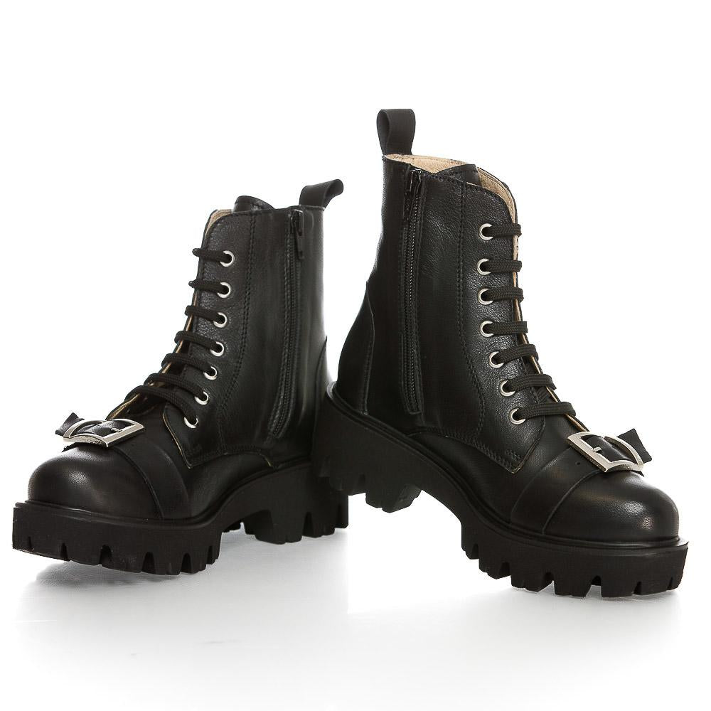 Black Short Boots Natural Leather With Perforations