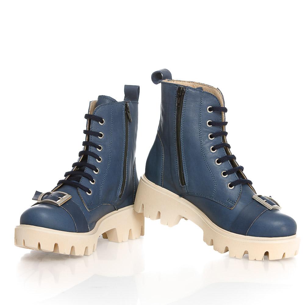 Blue Short Boots Natural Leather With Perforations