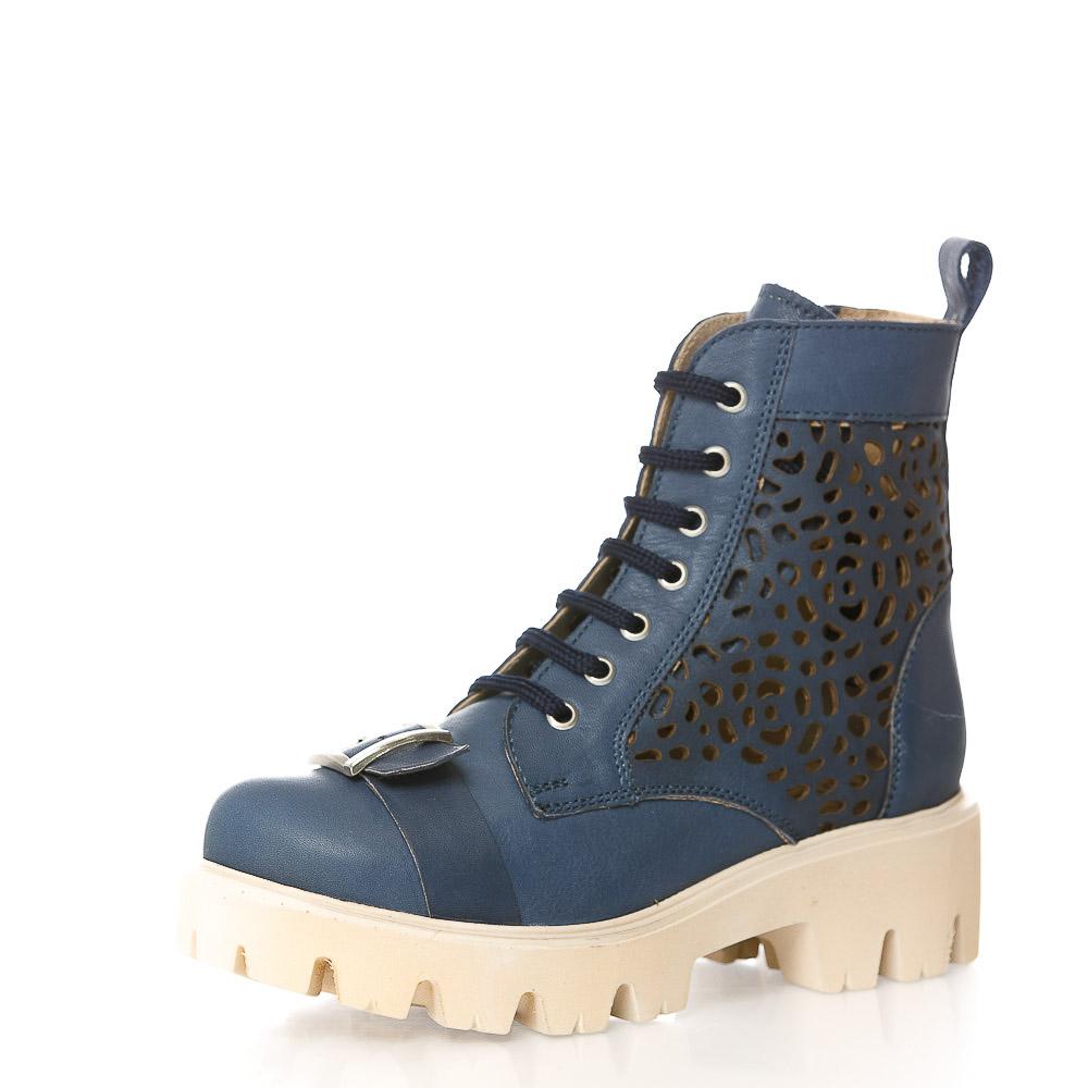 Blue Short Boots Natural Leather With Perforations
