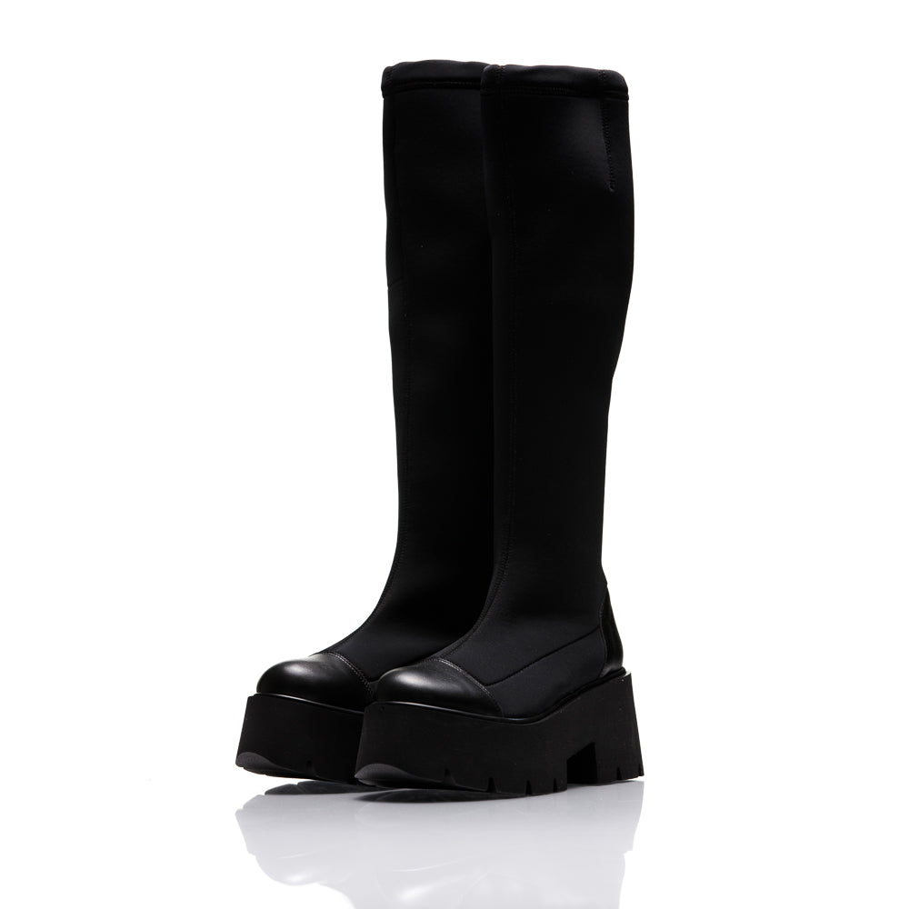 Black Boots Stretch And Natural Leather
