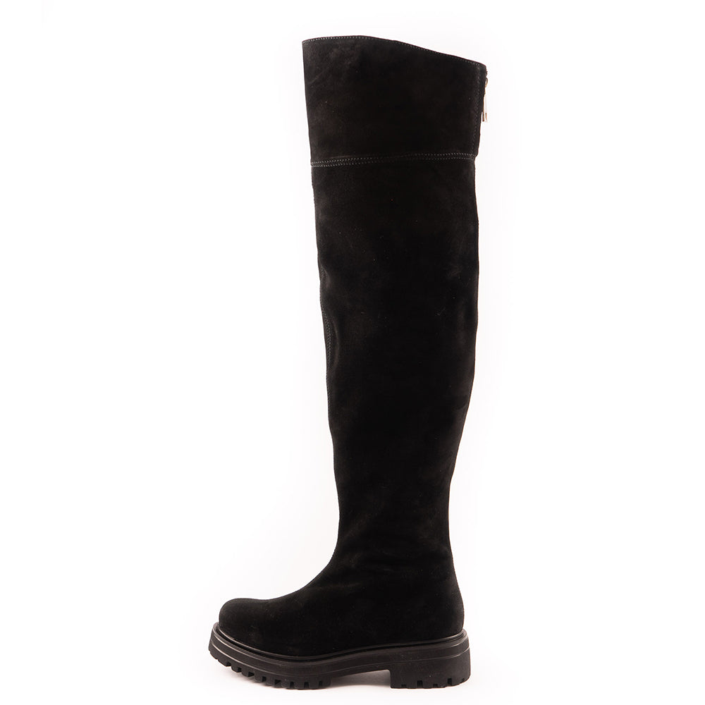 Black Boots Over Knee Natural Leather