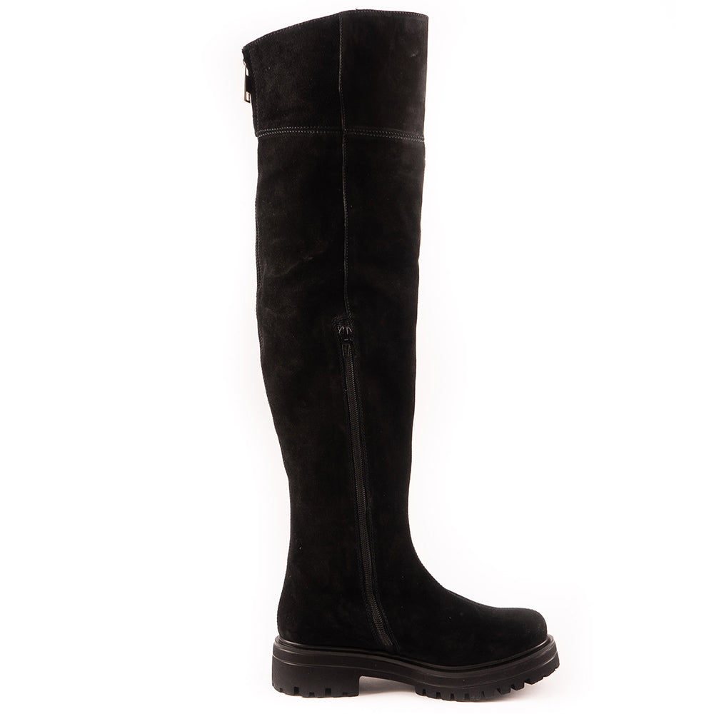 Black Boots Over Knee Natural Leather