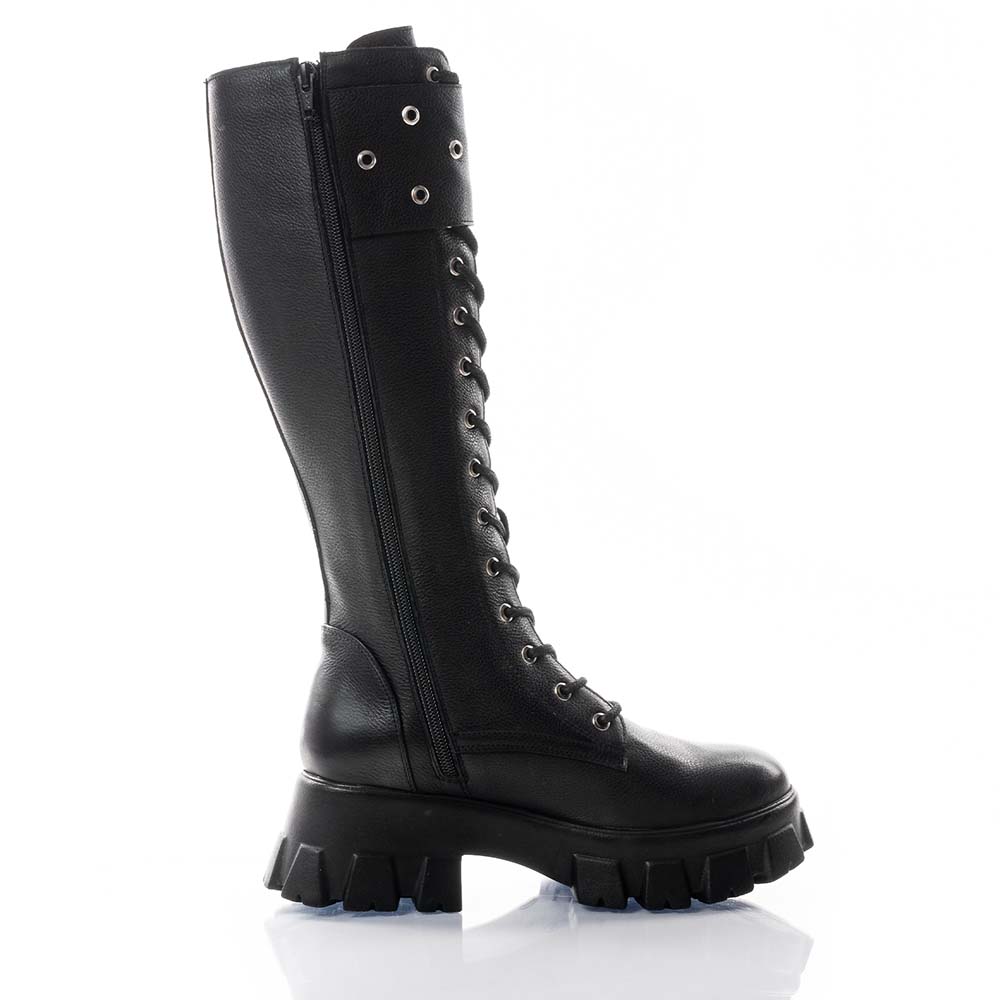 Black Boots Natural Leather With Lace