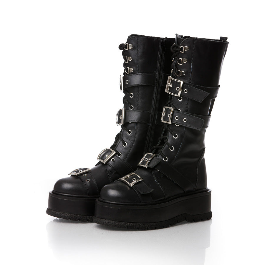 Black Buckle Boots Natural Leather