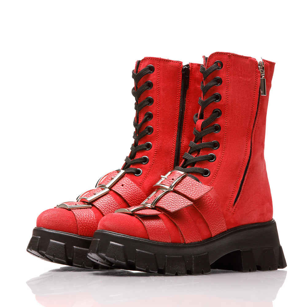 Red Boots Natural Suede Leather