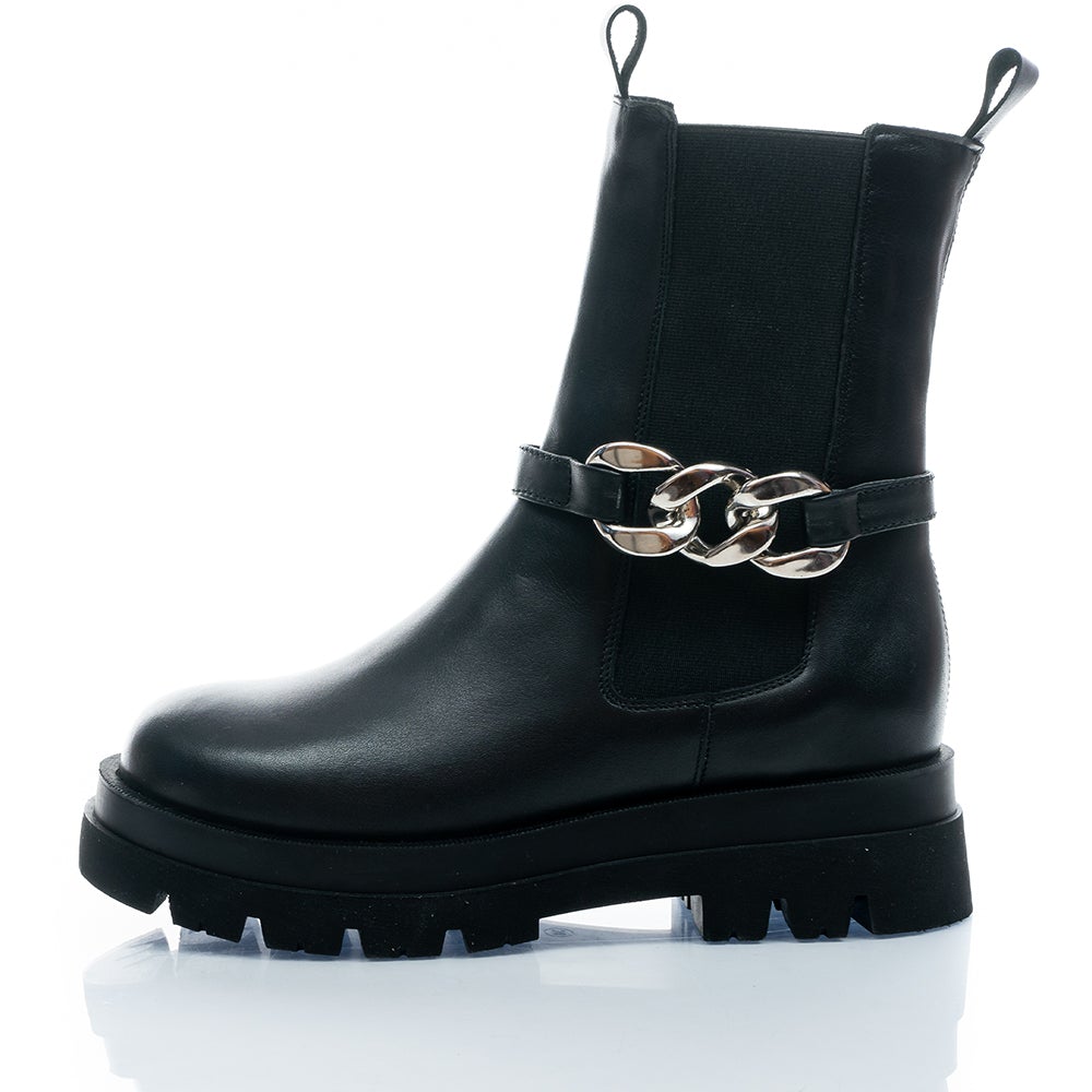 Natural Leather Boots With Chain