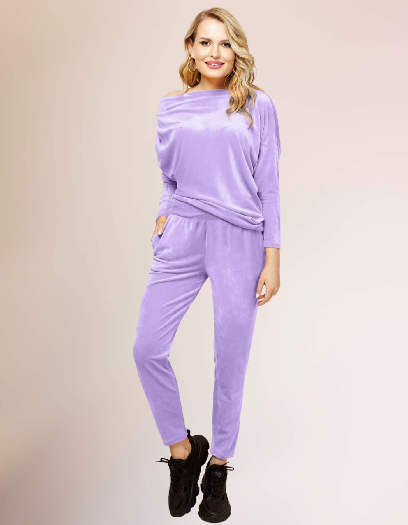 Lilac 2 Pieces Velvet Set Dropped Shoulder