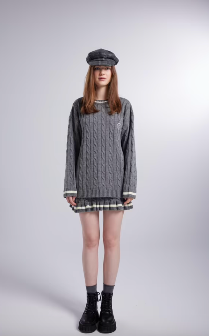 Cozy Grey Cable Knit Elegance