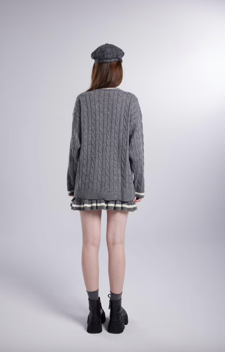 Cozy Grey Cable Knit Elegance