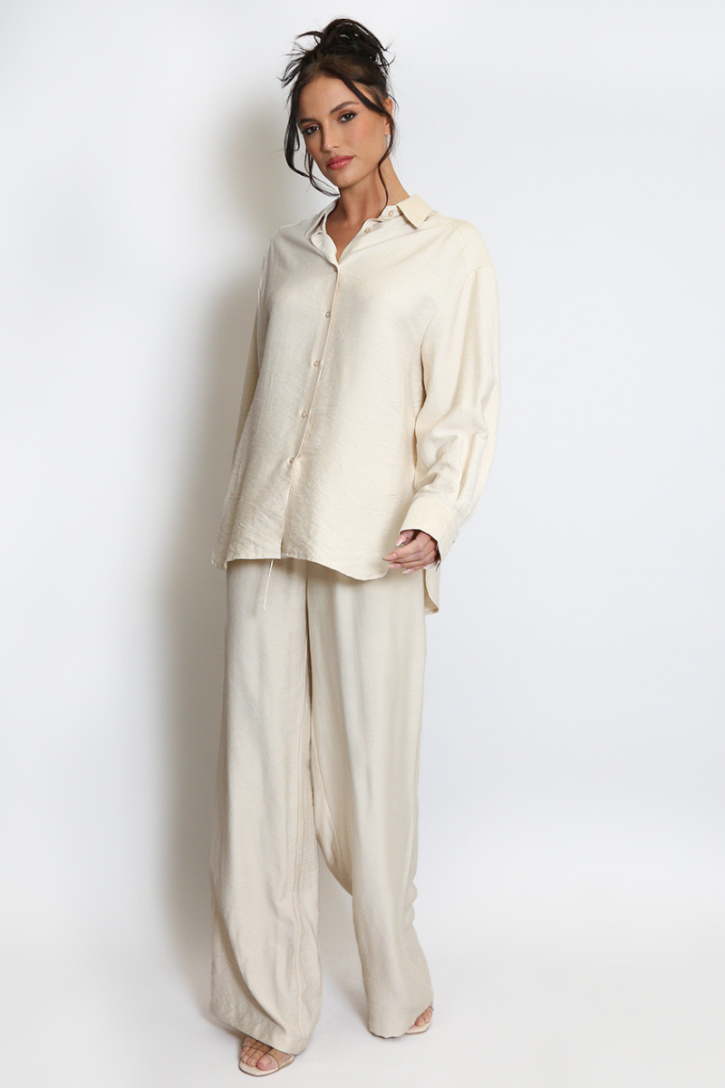 Plain Blouse & Wide Leg Trouser Set