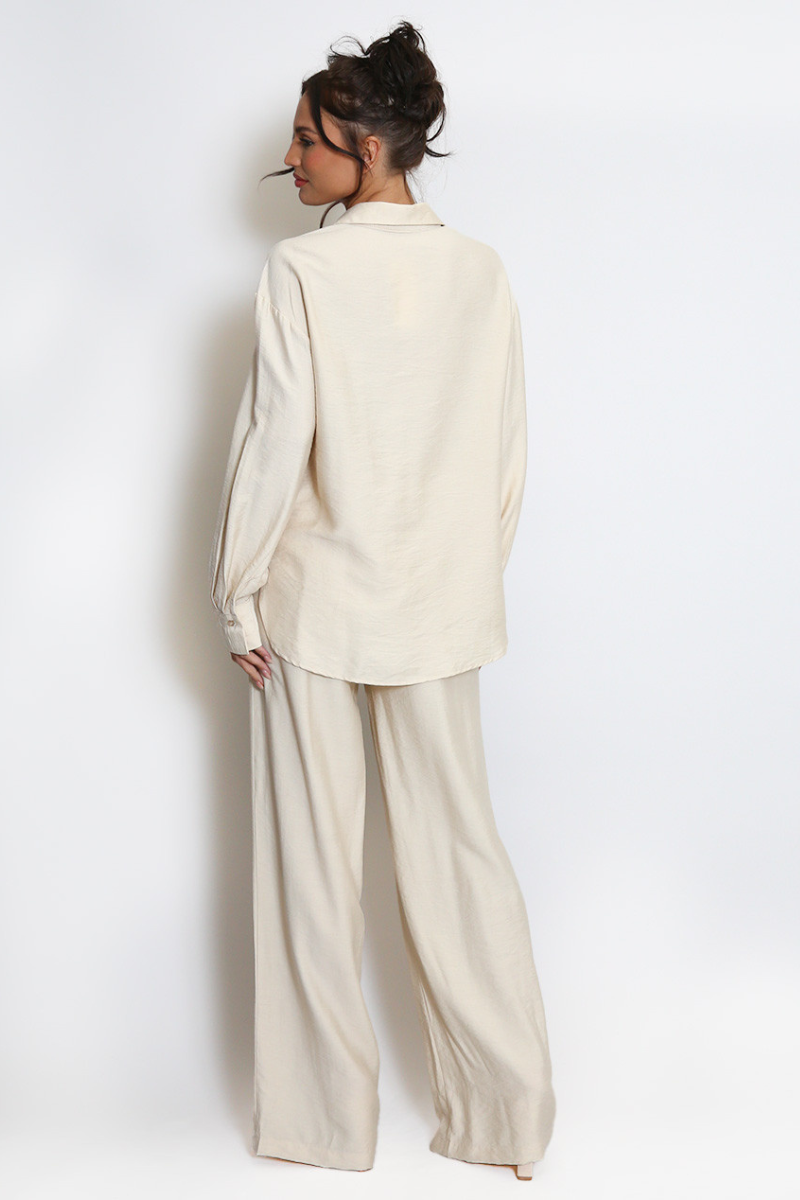 Plain Blouse & Wide Leg Trouser Set