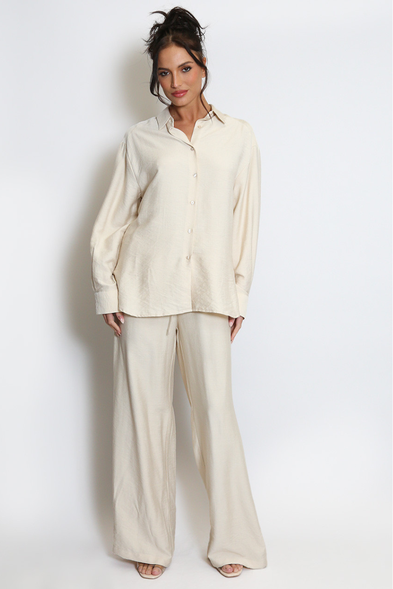Plain Blouse & Wide Leg Trouser Set