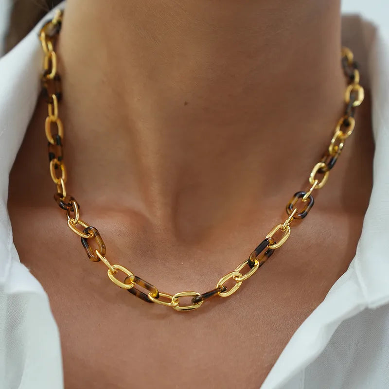animal print Chain Necklace – Gold Stainless Steel