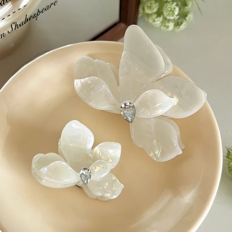 Premium Blossom Hair Claw Clip – White