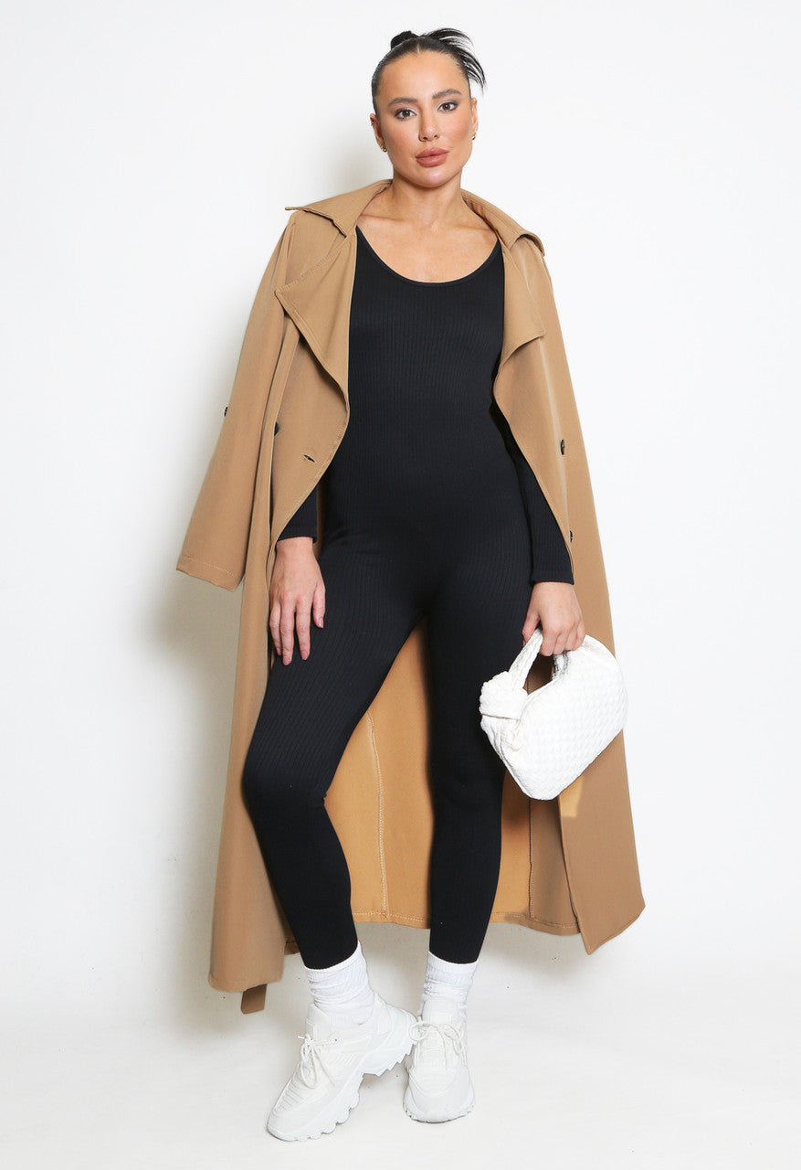 Long Black Sleeve Ribbed Unitard