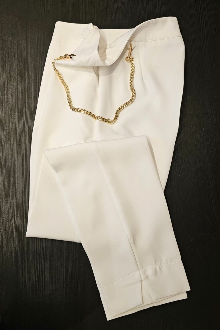 White Office Pants With Side Slit And Detachable Chain