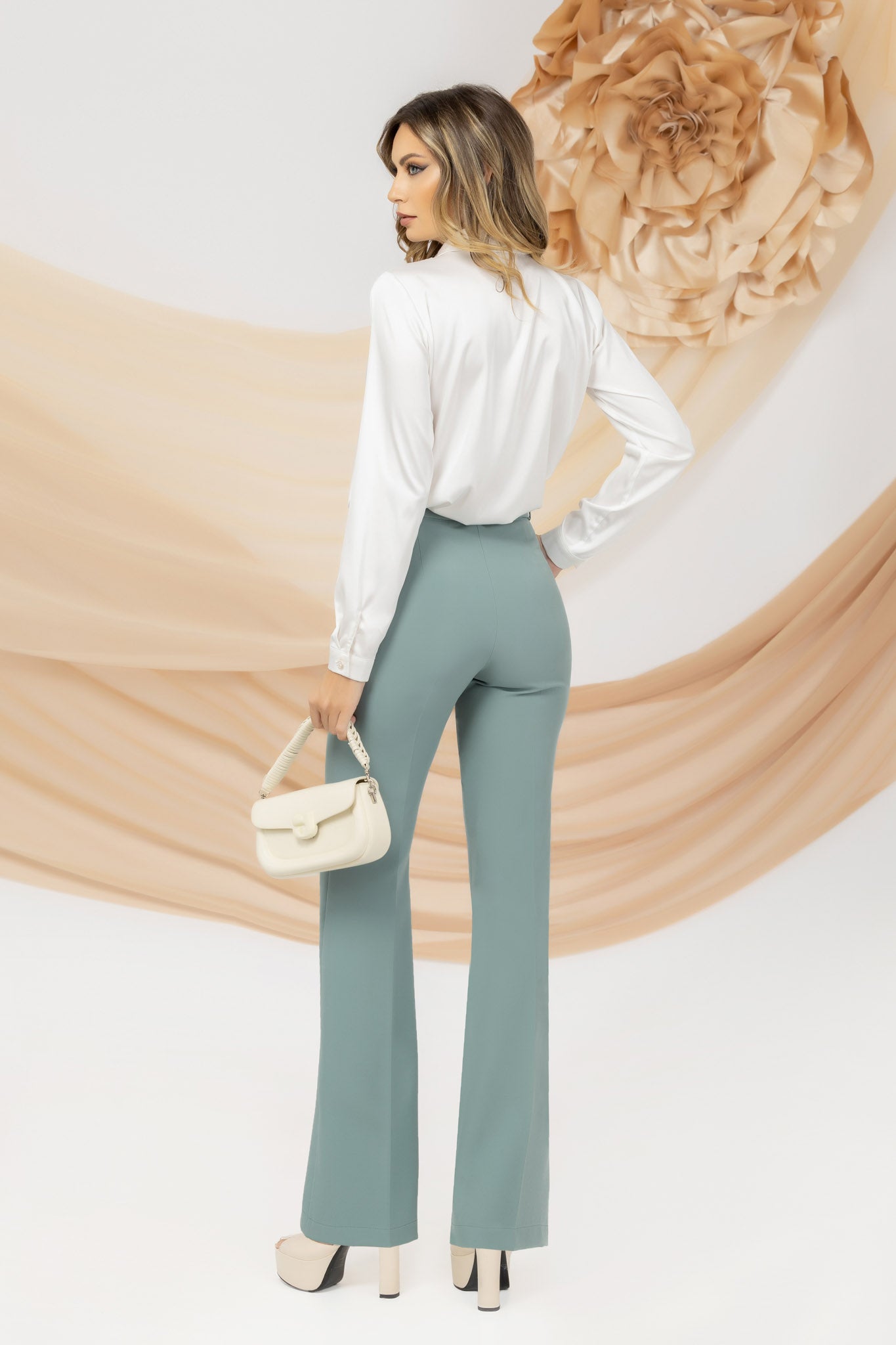 Mint Pants High-Waisted And Detachable Drawstring With Pearl Accessory