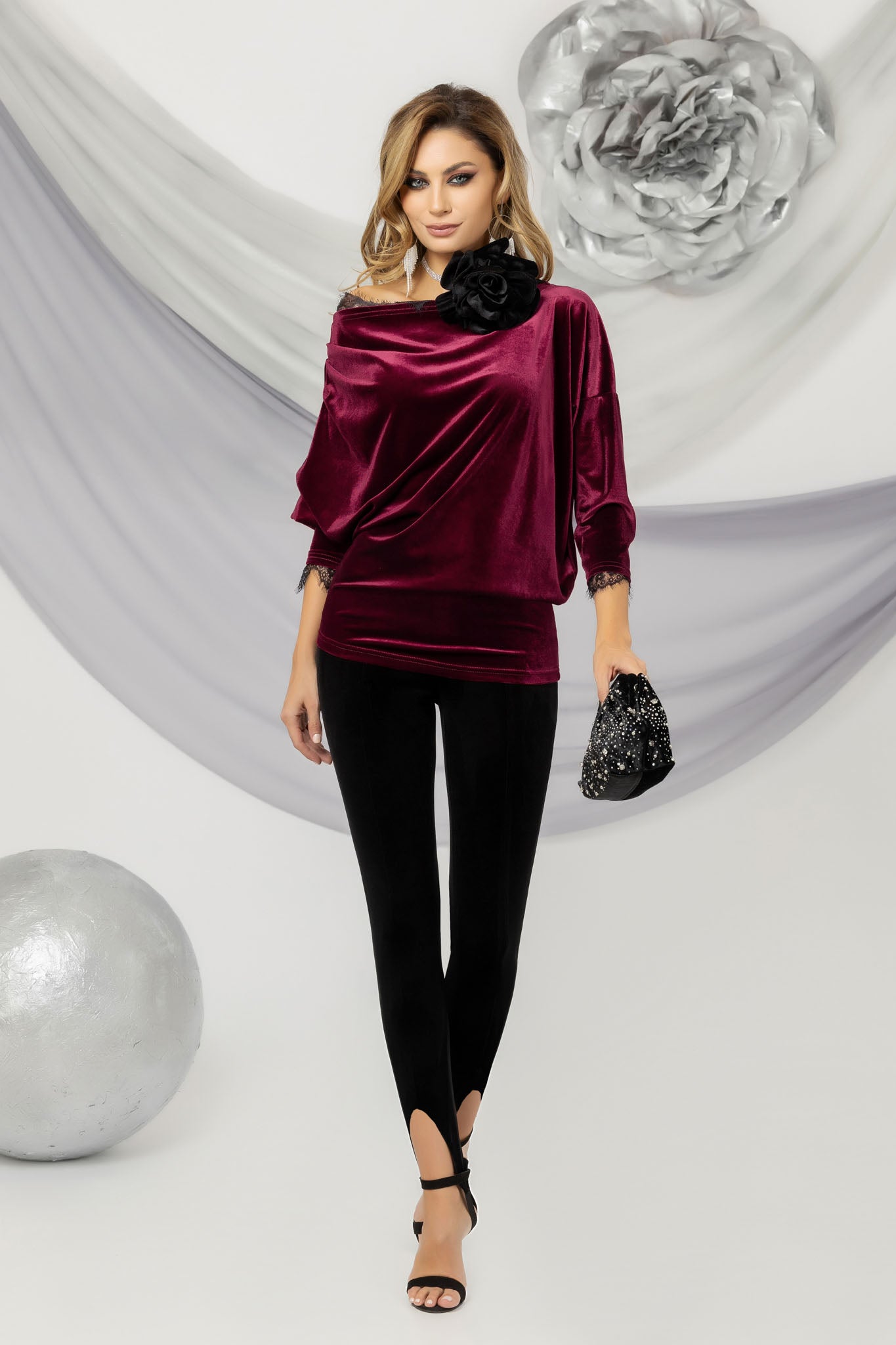 Black Velvet Pants With Elastic Band Under The Sole