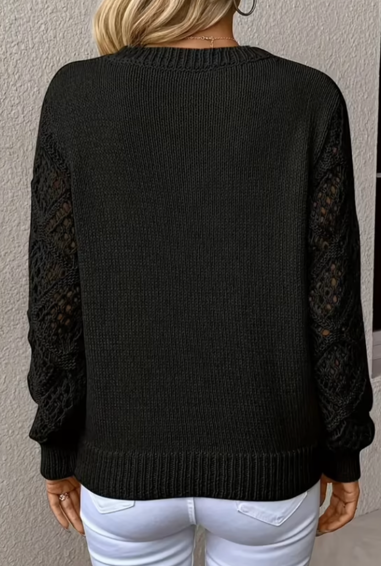Women’s Long Sleeve Detailed Knit V-Neck Sweater