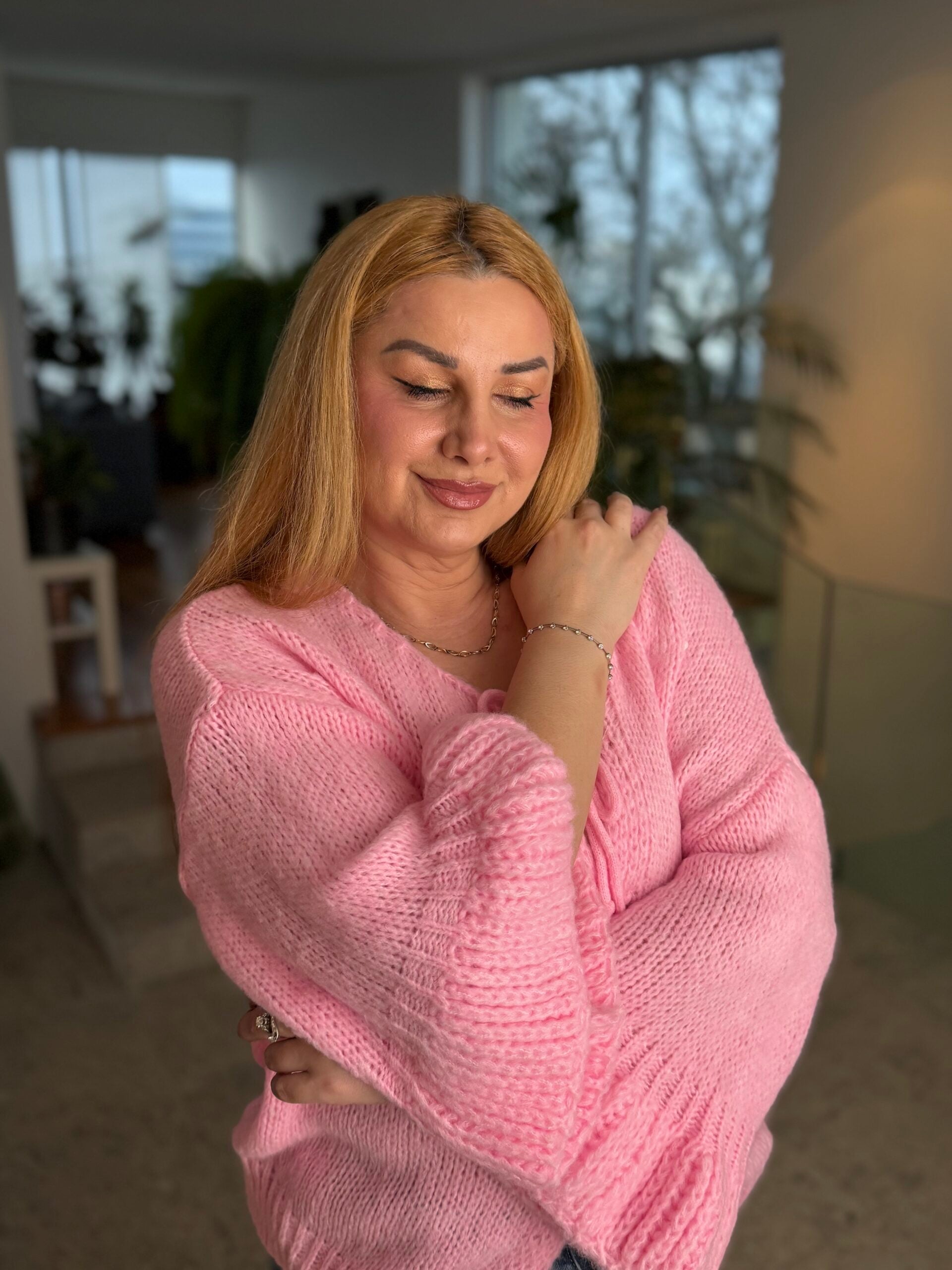 Soft Pink Tie-Front Knit Cardigan