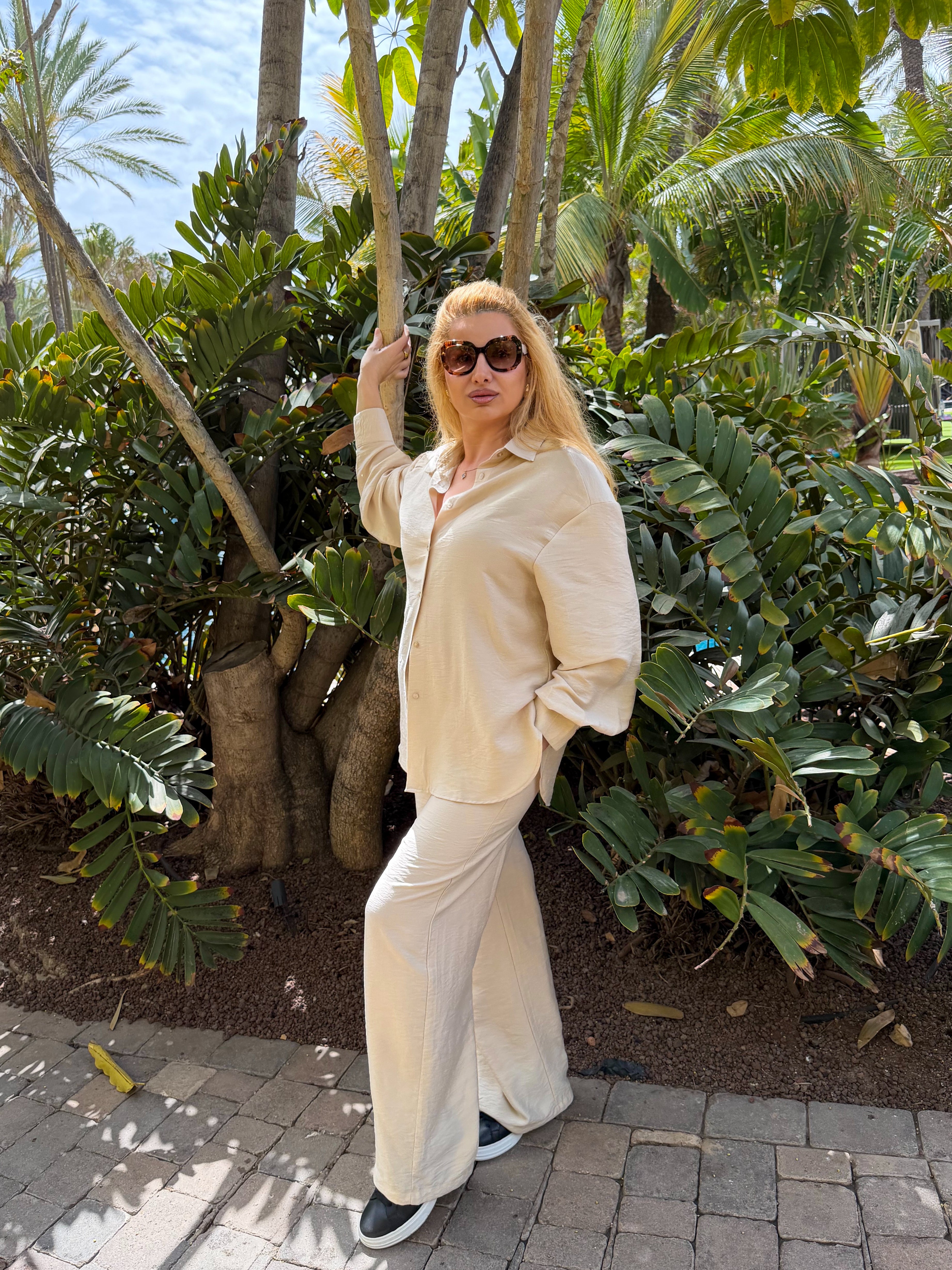 Plain Blouse & Wide Leg Trouser Set