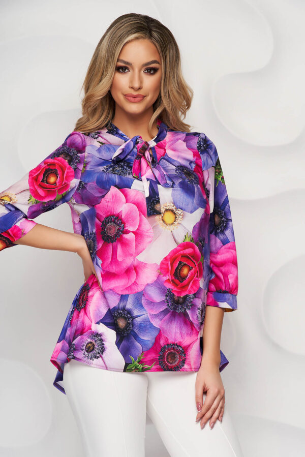 Women`s Blouse With Floral Print Loose Fit Airy Fabric