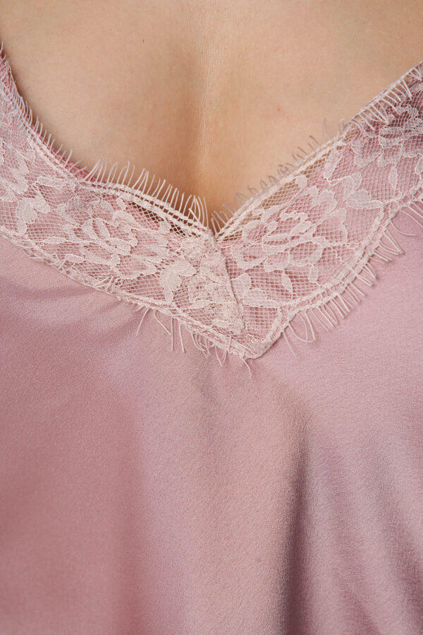 Dusty Pink Top Shirt Loose Fit From Satin With Straps With Lace Details.